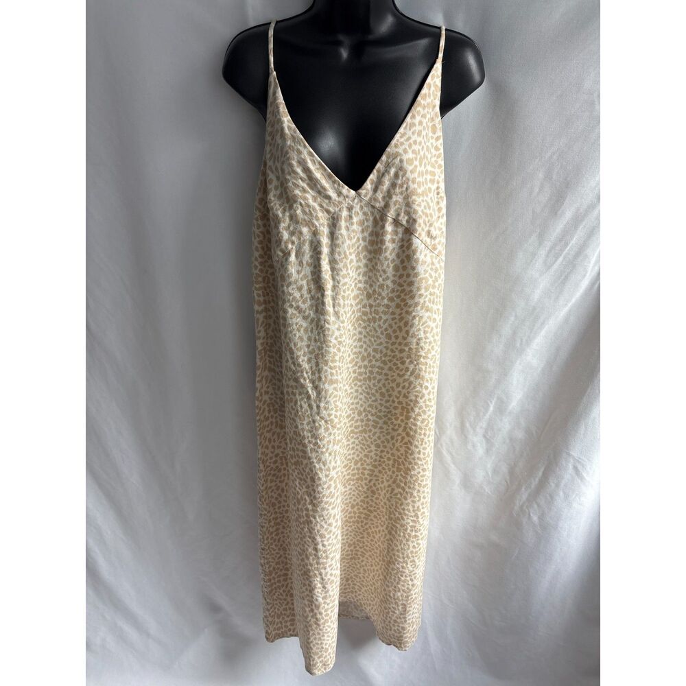 GAP NWT Linen Blend Midi Dress Size 16 Beige Natural Coastal Lagenlook Animal